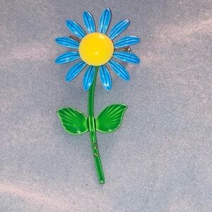 Vintage Blue and Yellow Flower Brooch